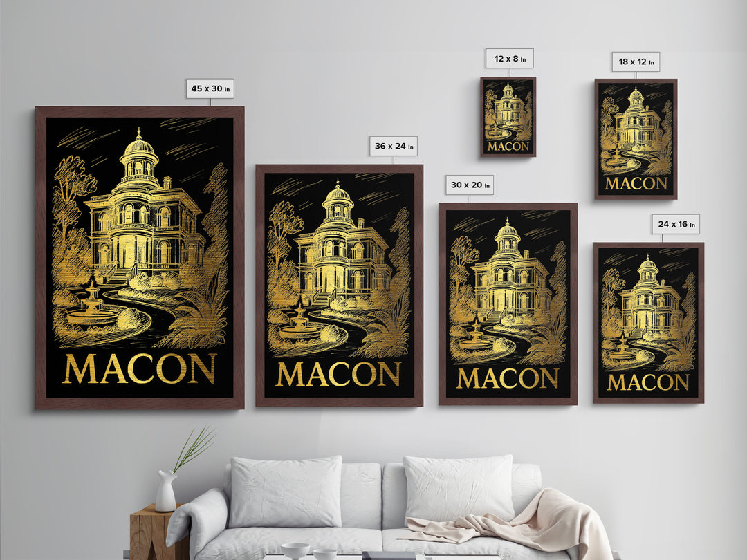 Macon Georgia art, Metallic Gold Art, Office Decor, Metal Art, Wood Framed Art, Graduation Travel Gift