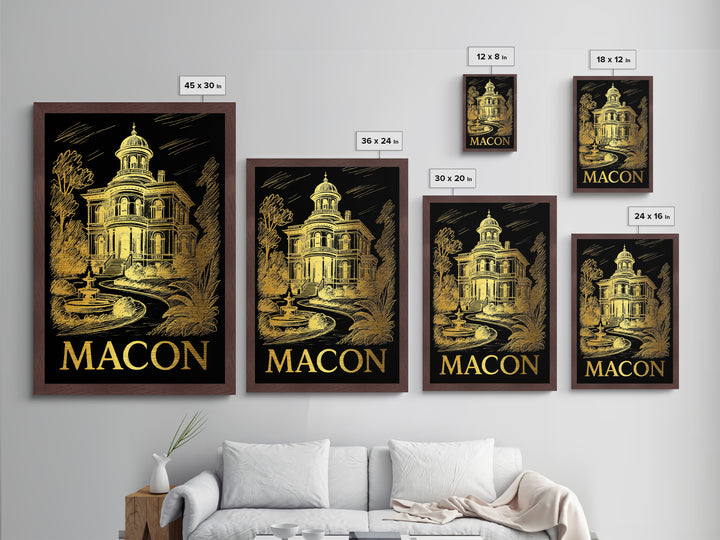 Macon Georgia art, Metallic Gold Art, Office Decor, Metal Art, Wood Framed Art, Graduation Travel Gift
