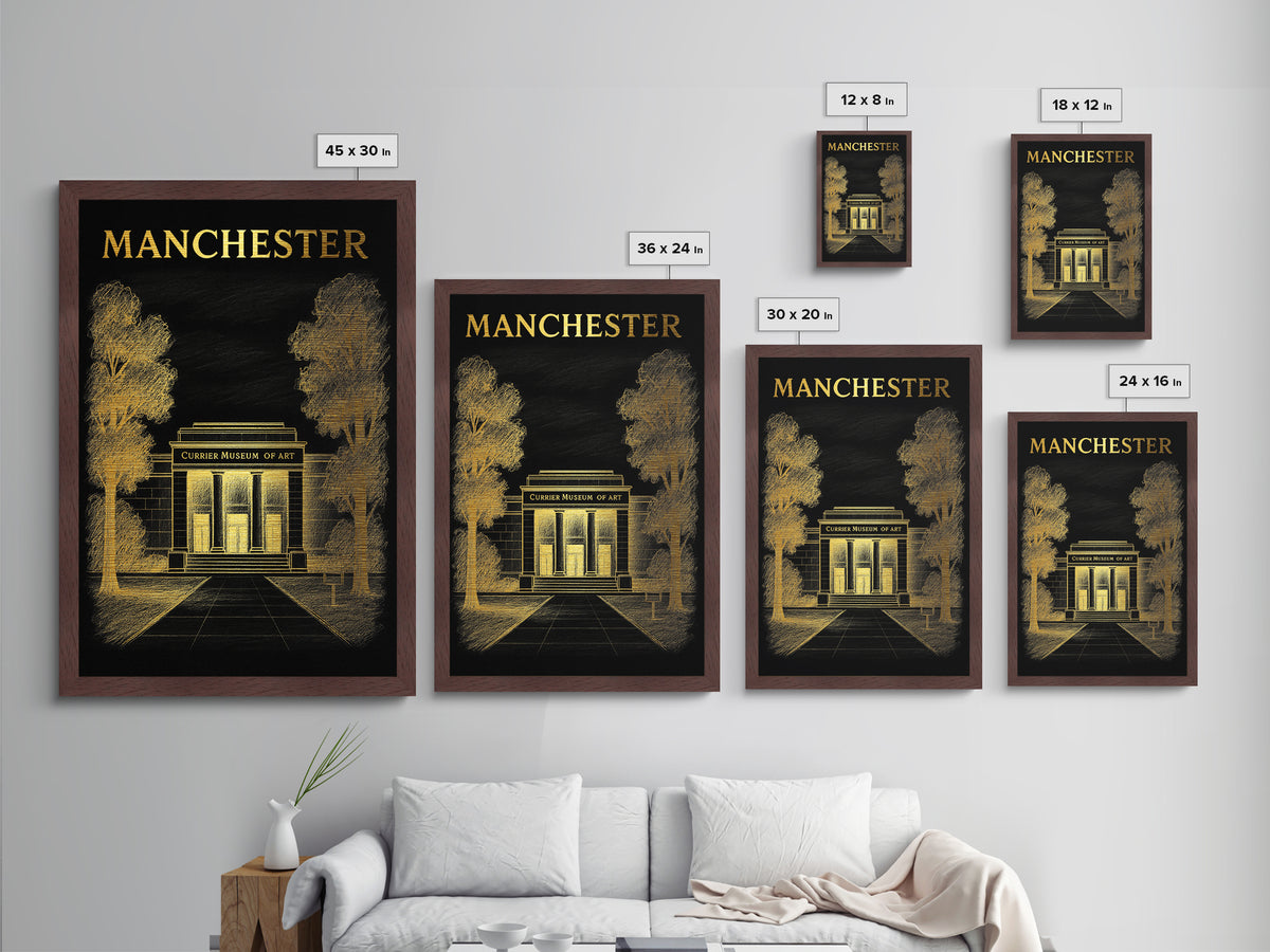 Manchester New Hampshire travel, Metallic Gold Print, Modern House Art, Metal Art, Wood Framed Art, Traveler Gift