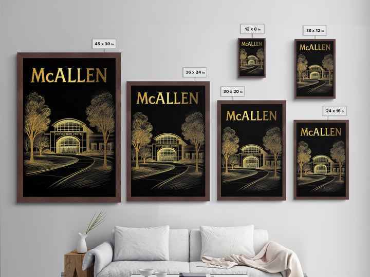 McAllen Texas travel, Metallic Gold Print, College Dorm Décor, Metal Art, Wood Framed Art, Graduation Travel Gift