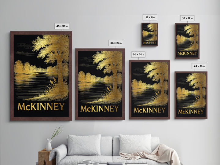 McKinney Texas art, Metallic Gold Art, Housewarming Gift, Metal Art, Wood Framed Art, Newlywed Travel Gift