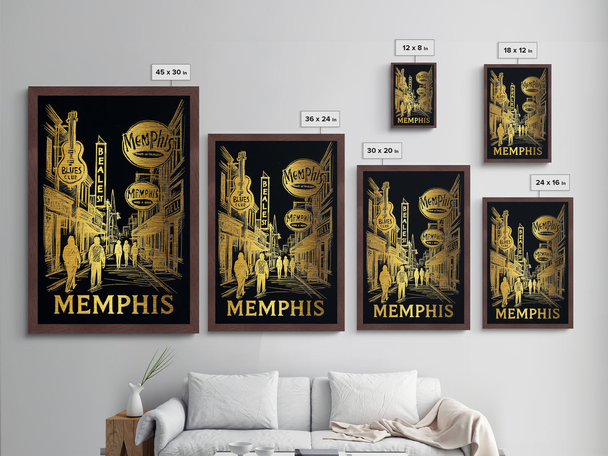 Memphis Tennessee art, Metallic Gold Art, Office Decor, Metal Art, Wood Framed Art, Graduation Travel Gift