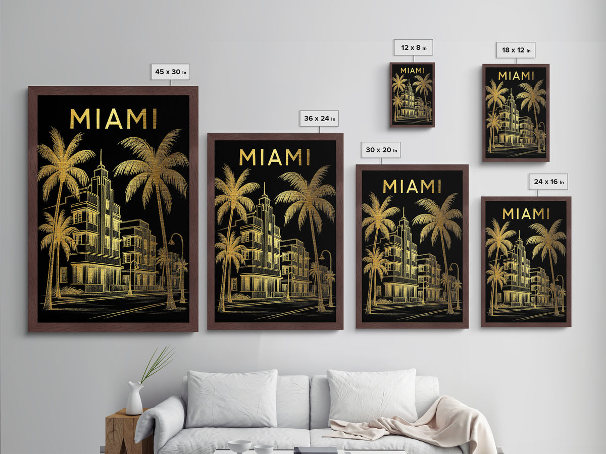 Miami Florida travel, Metallic Gold Print, Closing Gift, Metal Art, Wood Framed Art, Anniversary Travel Gift