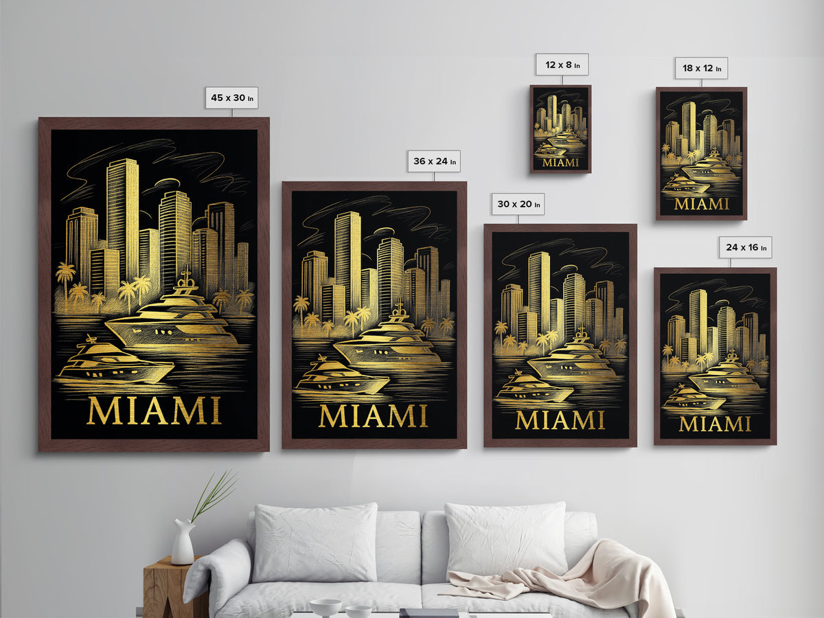 Miami Florida art, Metallic Gold Art, Office Decor, Metal Art, Wood Framed Art, Graduation Travel Gift