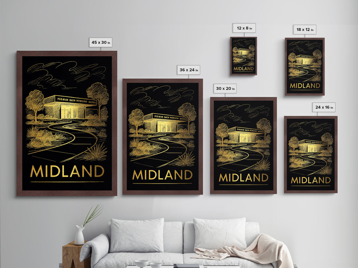 Midland Texas art, Metallic Gold Art, Modern House Art, Metal Art, Wood Framed Art, Graduation Travel Gift