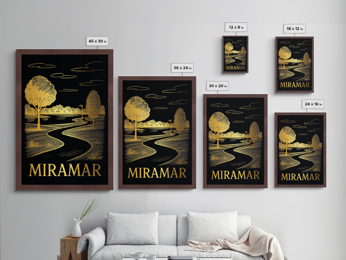 Miramar Florida art, Metallic Gold Art, Office Decor, Metal Art, Wood Framed Art, Graduation Travel Gift