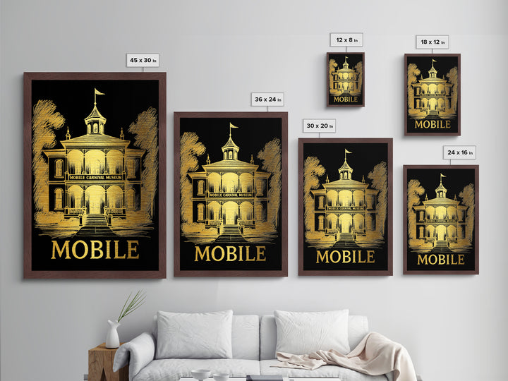 Mobile Alabama art, Metallic Gold Art, Travel Art Prints, Metal Art, Wood Framed Art, Adventure Lover Gift