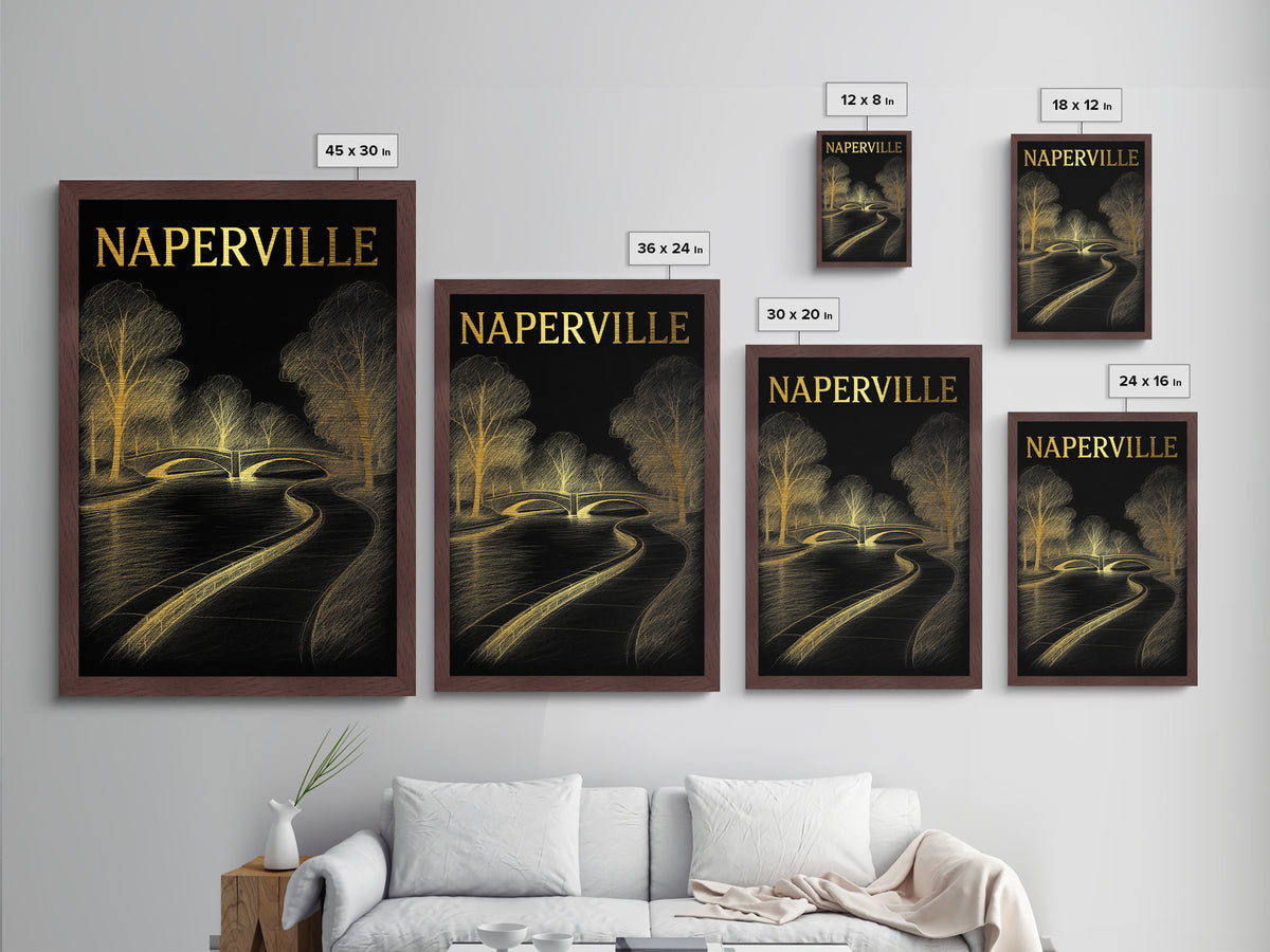 Naperville Illinois travel, Metallic Gold Print, College Dorm Décor, Metal Art, Wood Framed Art, Graduation Travel Gift, Traveler Gift