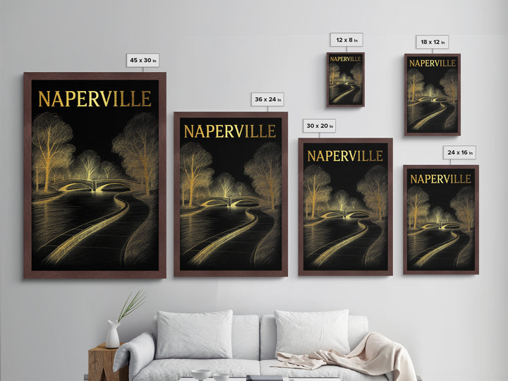 Naperville Illinois travel, Metallic Gold Print, College Dorm Décor, Metal Art, Wood Framed Art, Graduation Travel Gift, Traveler Gift