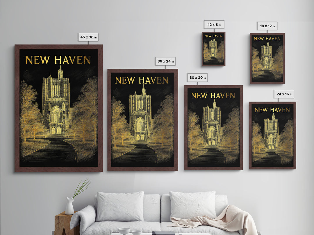 New Haven Connecticut art, Metallic Gold Art, Housewarming Gift, Metal Art, Wood Framed Art, Newlywed Travel Gift, Honeymoon Gift