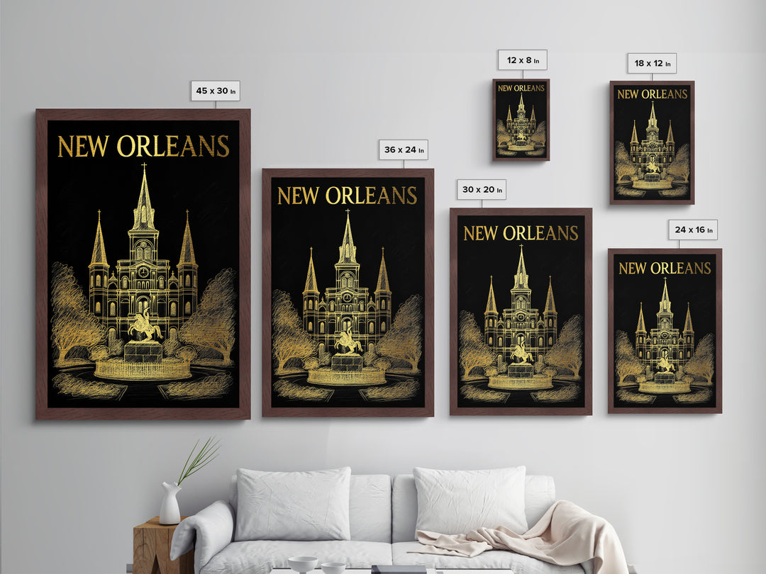 New Orleans Louisiana art, Metallic Gold Art, Office Decor, Metal Art, Wood Framed Art, Graduation Travel Gift, Destination Gift