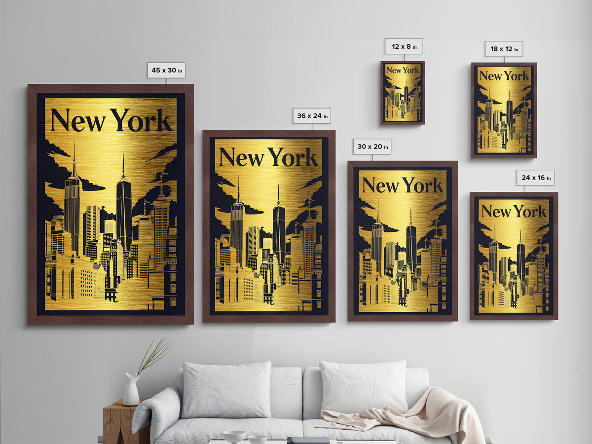 New York New York travel, Metallic Gold Print, Closing Gift, Metal Art, Wood Framed Art, Anniversary Travel Gift, Retirement Travel Gift