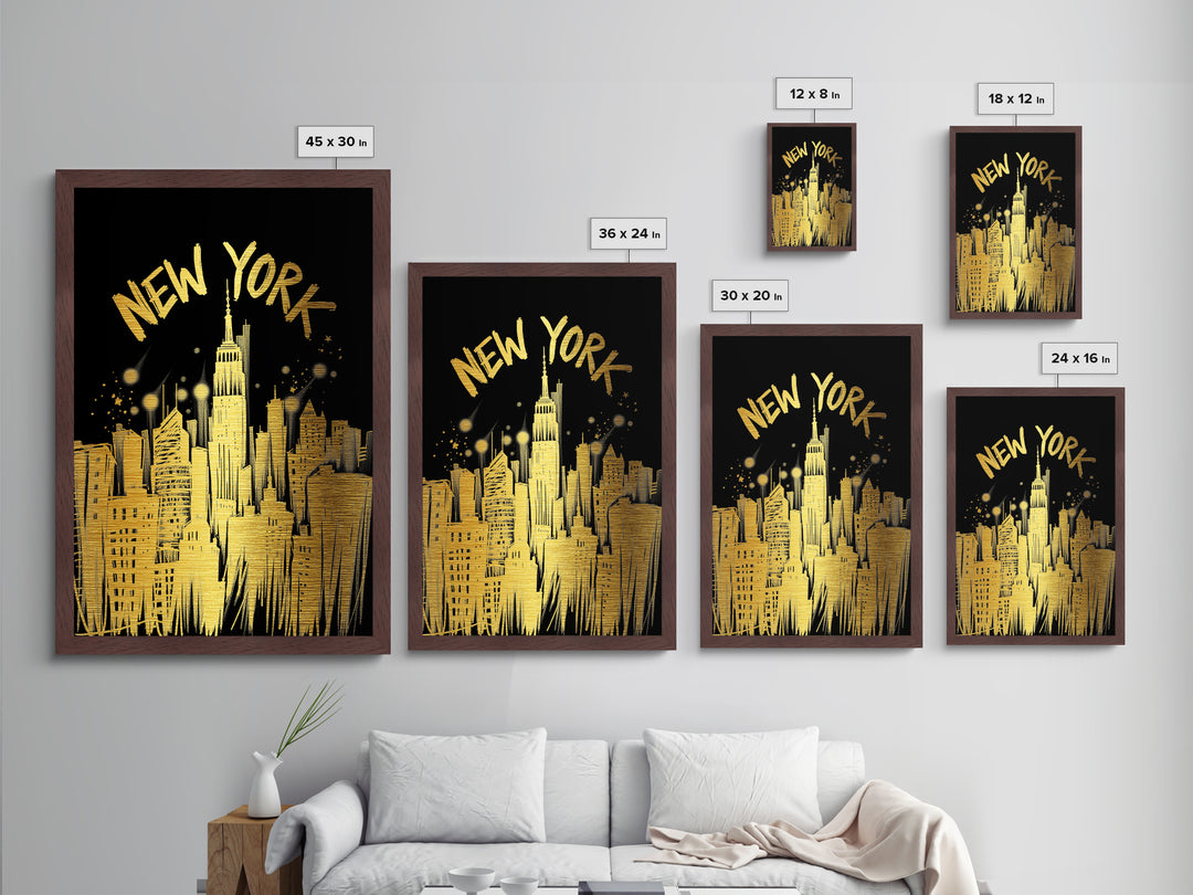 New York New York art, Metallic Gold Art, Office Decor, Metal Art, Wood Framed Art, Graduation Travel Gift, Destination Gift