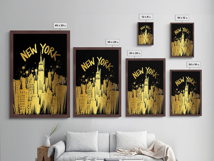 New York New York art, Metallic Gold Art, Office Decor, Metal Art, Wood Framed Art, Graduation Travel Gift, Destination Gift