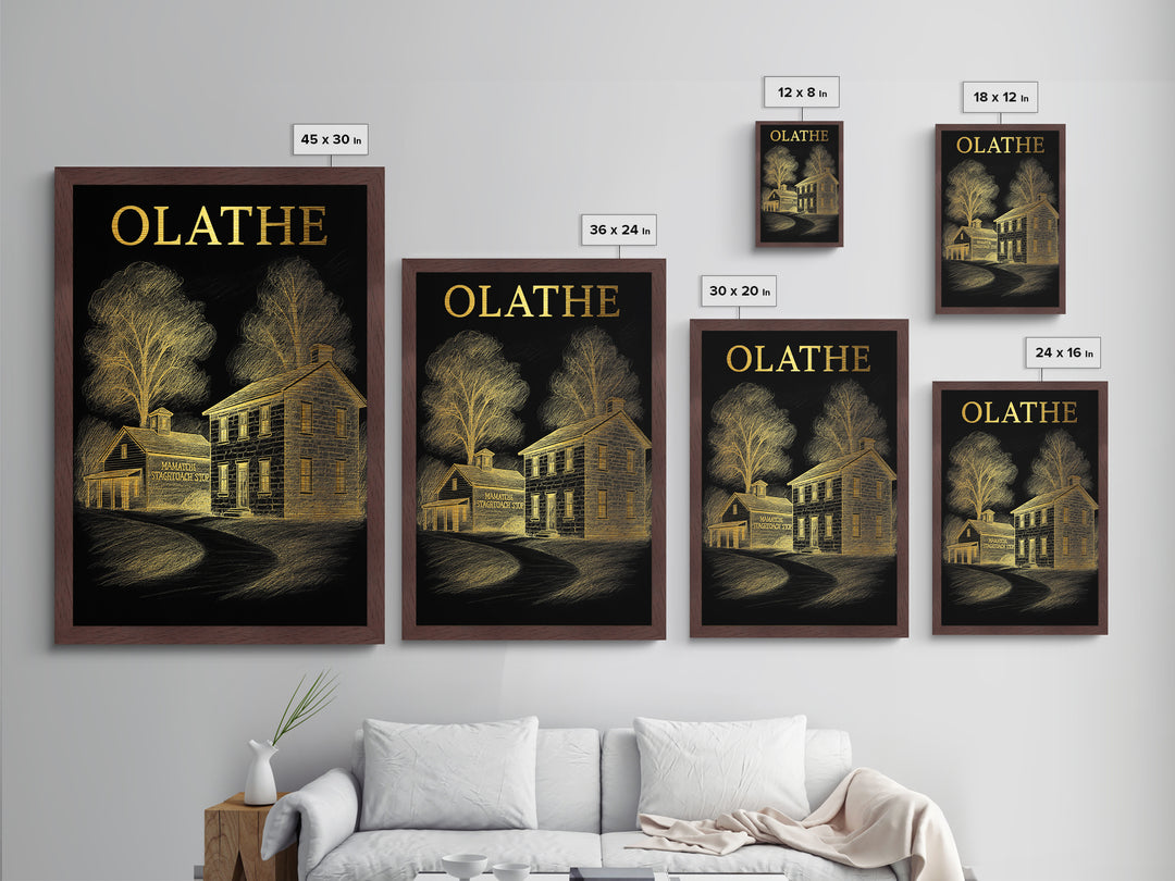 Olathe Kansas travel, Metallic Gold Print, Modern House Art, Metal Art, Wood Framed Art, Wanderlust Gift, Travel Art Prints