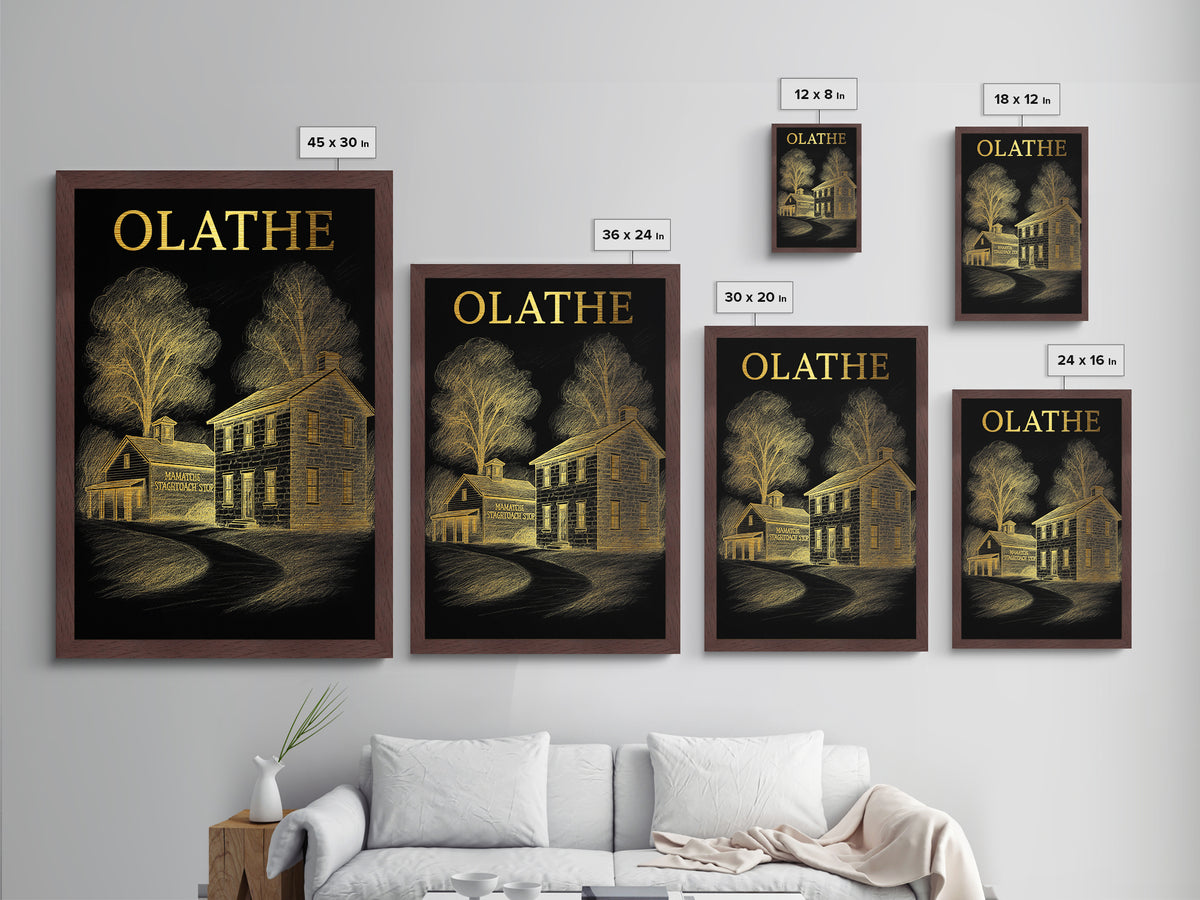 Olathe Kansas travel, Metallic Gold Print, Modern House Art, Metal Art, Wood Framed Art, Wanderlust Gift, Travel Art Prints