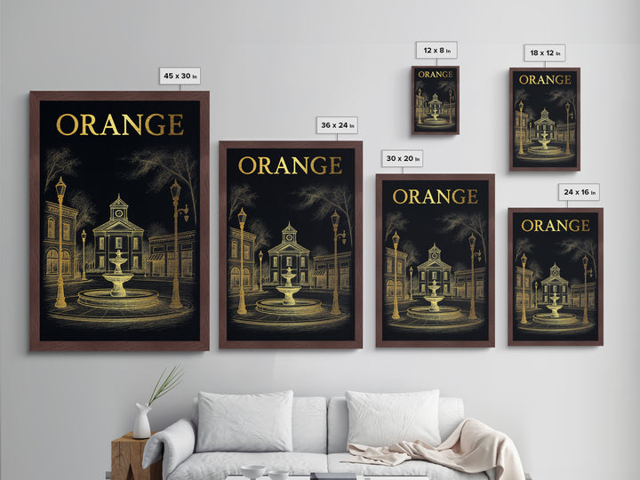 Orange California travel, Metallic Gold Print, Modern Skyline Wall Print, Metal Art, Wood Framed Art, Adventure Lover Gift, Travel Gift