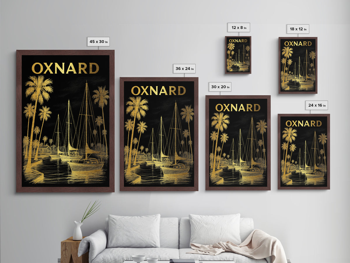 Oxnard California travel, Metallic Gold Print, Modern House Art, Metal Art, Wood Framed Art, Traveler Gift, Destination Gift