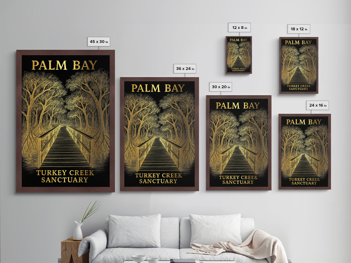Palm Bay Florida travel, Metallic Gold Print, College Dorm Décor, Metal Art, Wood Framed Art, Graduation Travel Gift, Traveler Gift