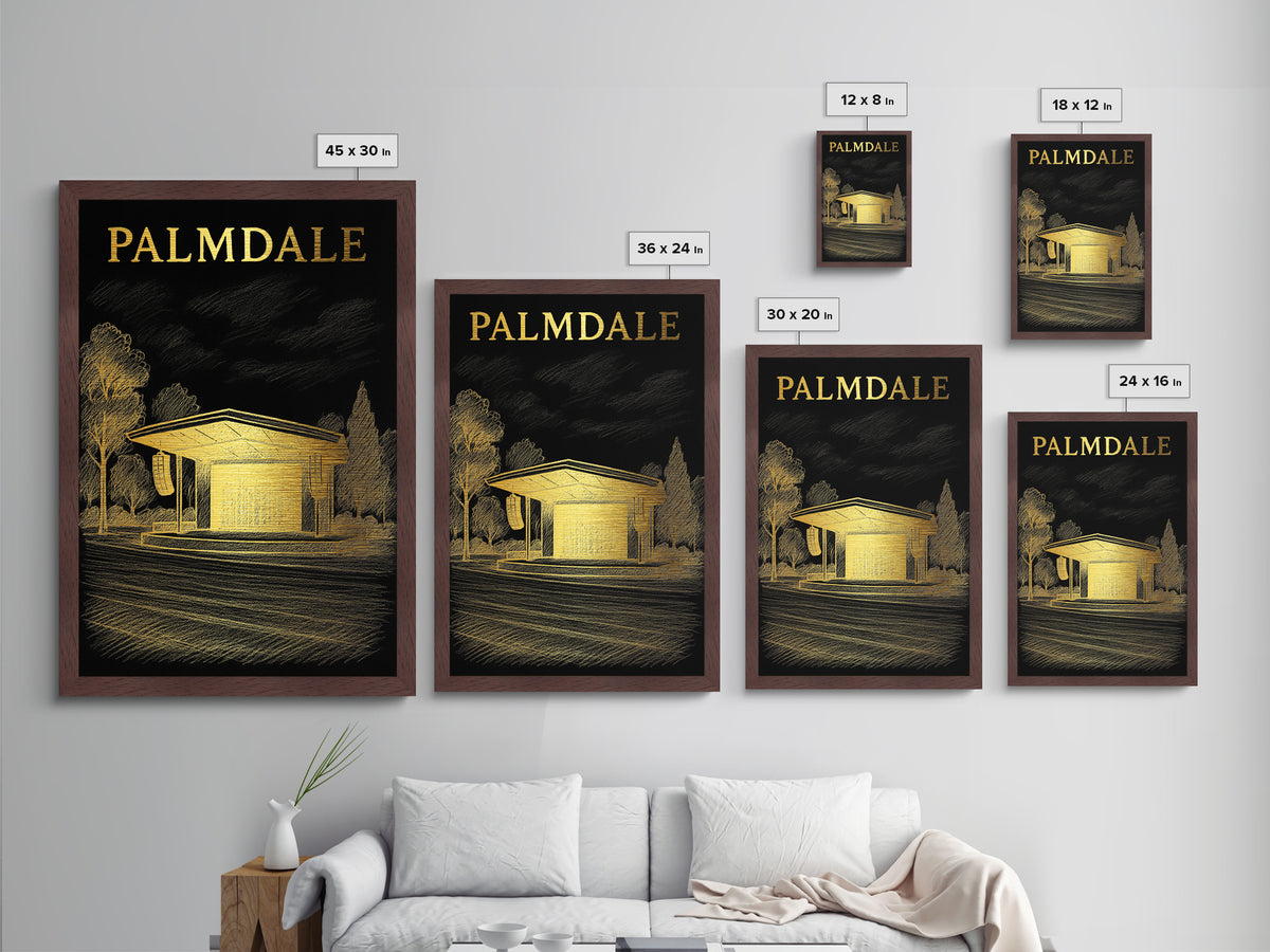 Palmdale California travel, Metallic Gold Print, Modern Skyline Wall Print, Metal Art, Wood Framed Art, Adventure Lover Gift, Travel Gift