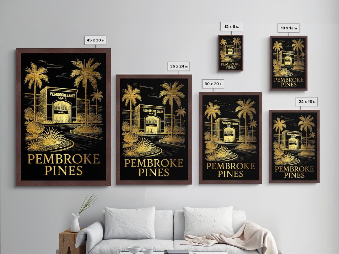 Pembroke Pines Florida art, Metallic Gold Art, Housewarming Gift, Metal Art, Wood Framed Art, Newlywed Travel Gift, Honeymoon Gift