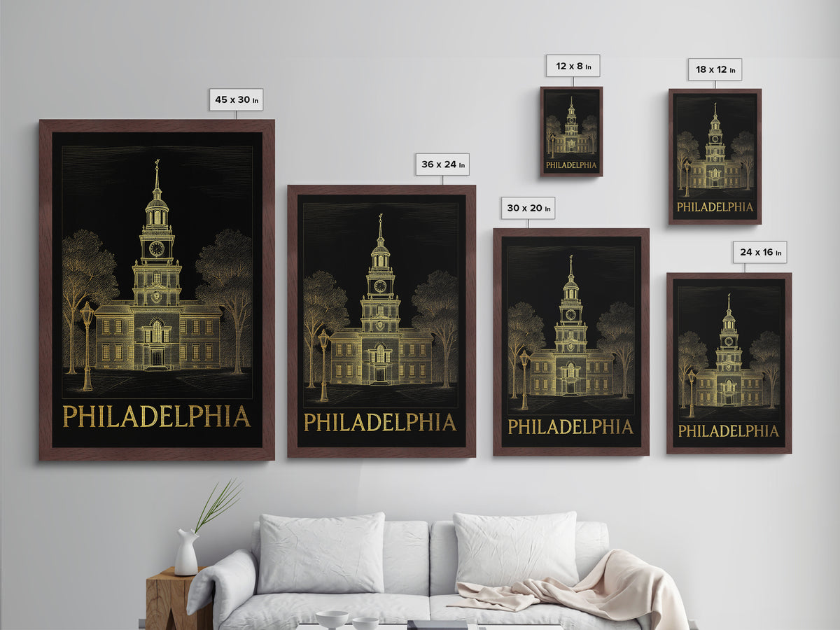 Philadelphia Pennsylvania travel, Metallic Gold Print, Modern House Art, Metal Art, Wood Framed Art, Traveler Gift, Destination Gift