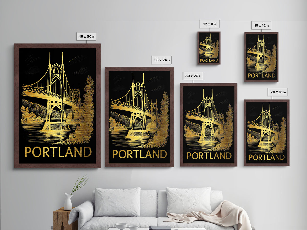 Portland Oregon art, Metallic Gold Art, Best Friend Gifts, Metal Art, Wood Framed Art, Birthday Travel Gift, Destination Gift