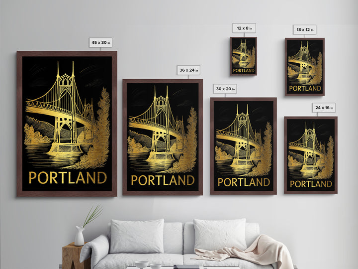 Portland Oregon art, Metallic Gold Art, Best Friend Gifts, Metal Art, Wood Framed Art, Birthday Travel Gift, Destination Gift