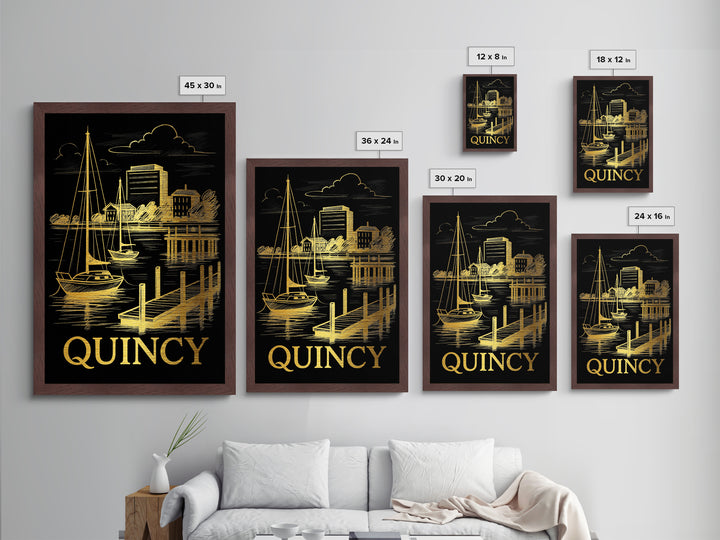 Quincy Massachusetts art, Metallic Gold Art, Best Friend Gifts, Metal Art, Wood Framed Art, Birthday Travel Gift, Destination Gift