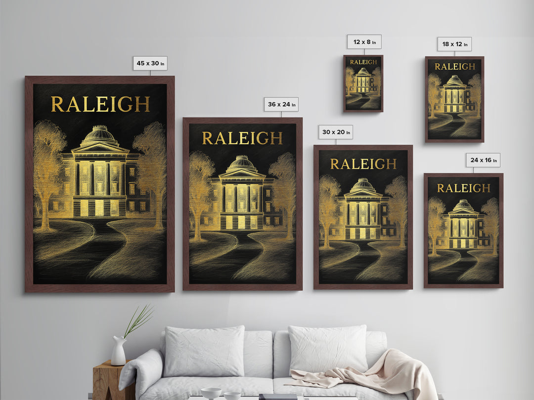 Raleigh North Carolina travel, Metallic Gold Print, Modern Skyline Wall Print, Metal Art, Wood Framed Art, Adventure Lover Gift, Travel Gift