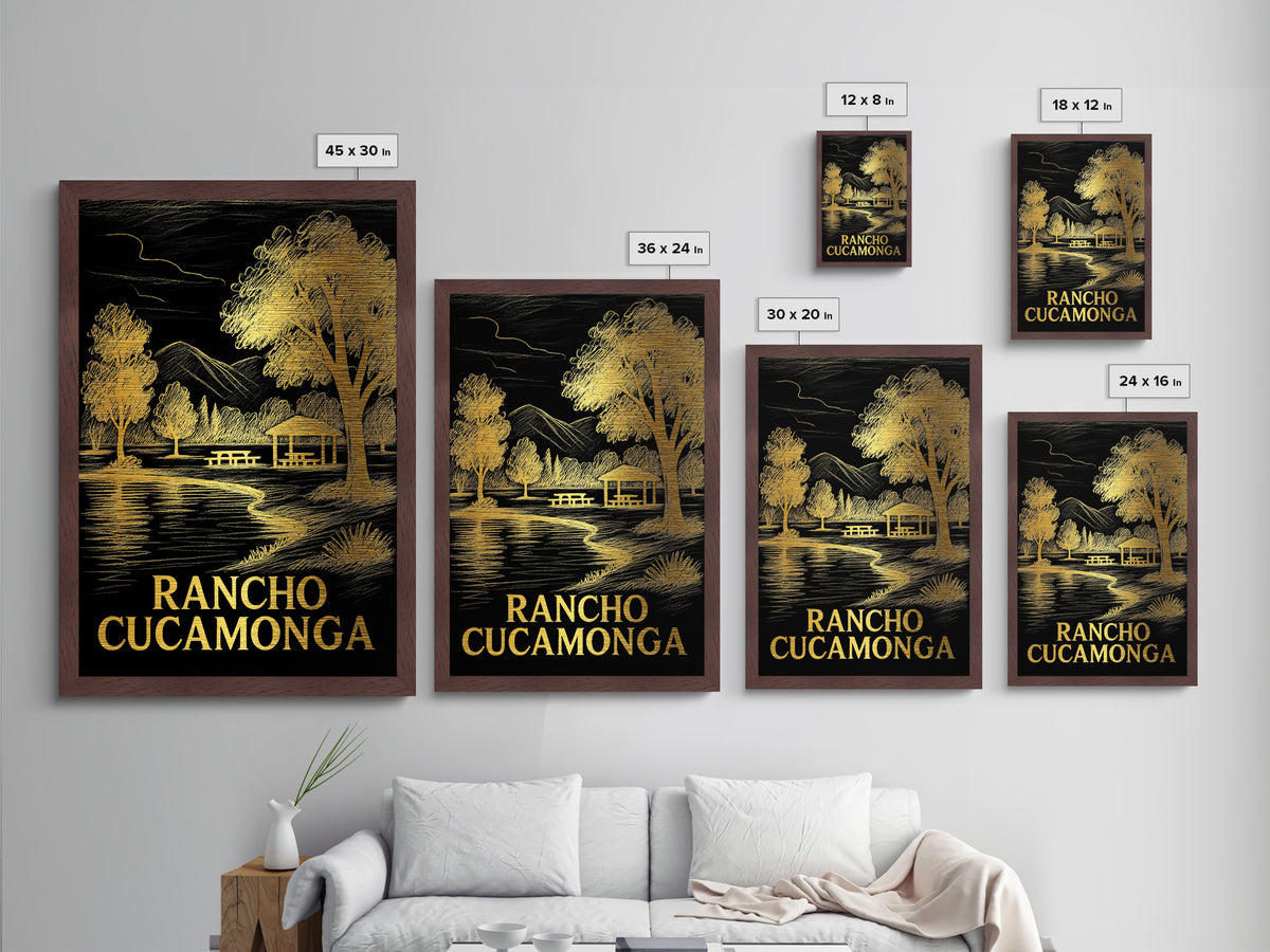 Rancho Cucamonga California art, Metallic Gold Art, Office Decor, Metal Art, Wood Framed Art, Graduation Travel Gift, Destination Gift