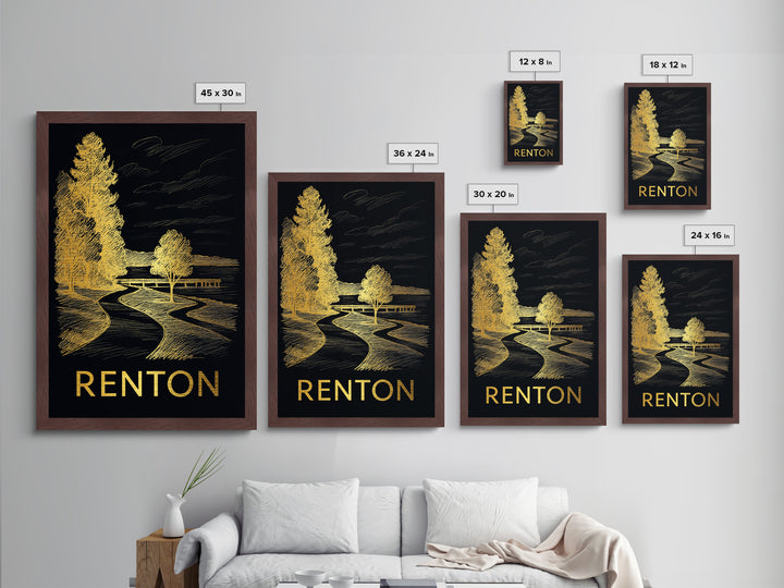 Renton Washington art, Metallic Gold Art, Modern House Art, Metal Art, Wood Framed Art, Graduation Travel Gift, Travel Gift