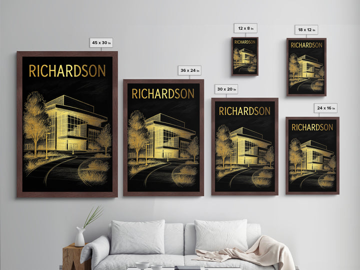 Richardson Texas travel, Metallic Gold Print, Modern Skyline Wall Print, Metal Art, Wood Framed Art, Adventure Lover Gift, Travel Gift