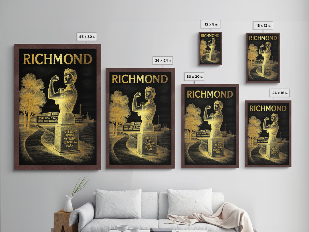 Richmond Virginia travel, Metallic Gold Print, Closing Gift, Metal Art, Wood Framed Art, Anniversary Travel Gift, Retirement Gift