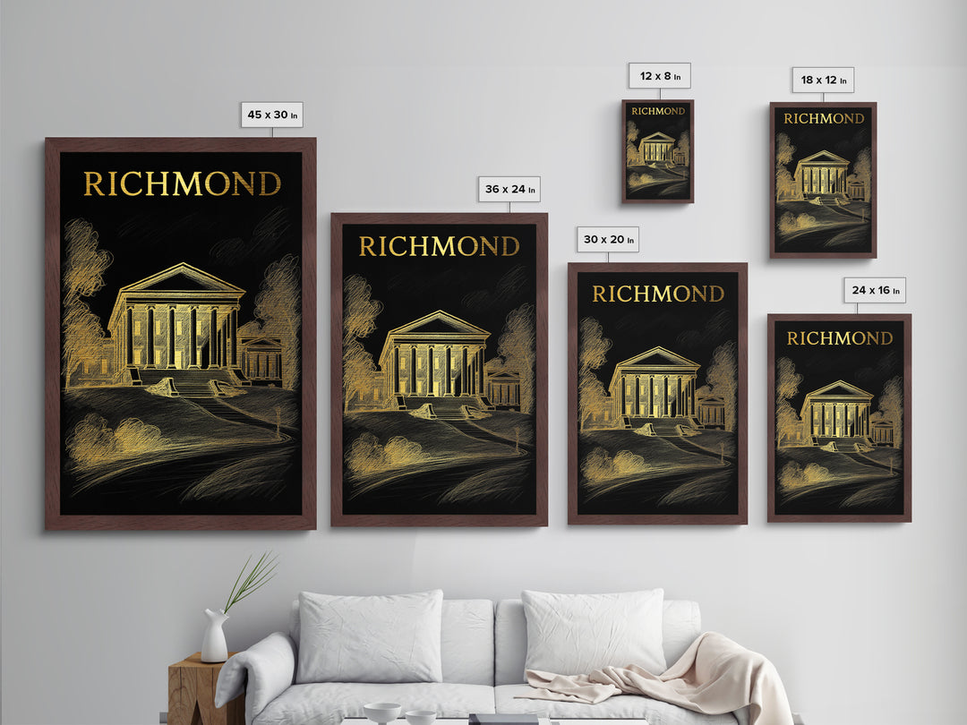 Richmond Virginia art, Metallic Gold Art, Office Decor, Metal Art, Wood Framed Art, Graduation Travel Gift, Destination Gift