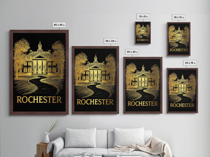 Rochester Minnesota art, Metallic Gold Art, Office Decor, Metal Art, Wood Framed Art, Graduation Travel Gift, Destination Gift