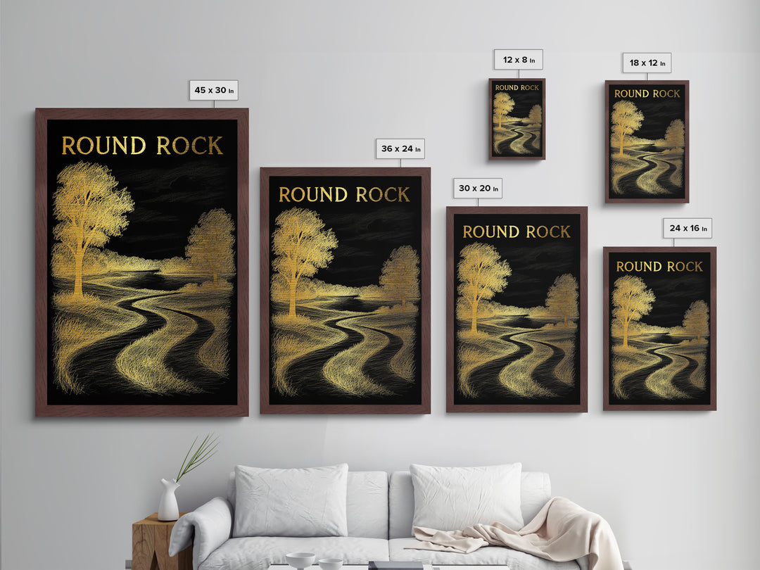Round Rock Texas travel, Metallic Gold Print, College Dorm Décor, Metal Art, Wood Framed Art, Graduation Travel Gift, Traveler Gift