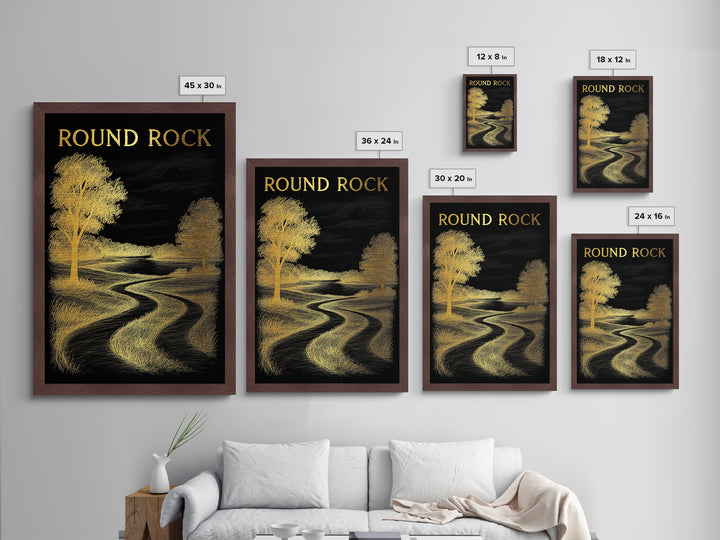 Round Rock Texas travel, Metallic Gold Print, College Dorm Décor, Metal Art, Wood Framed Art, Graduation Travel Gift, Traveler Gift