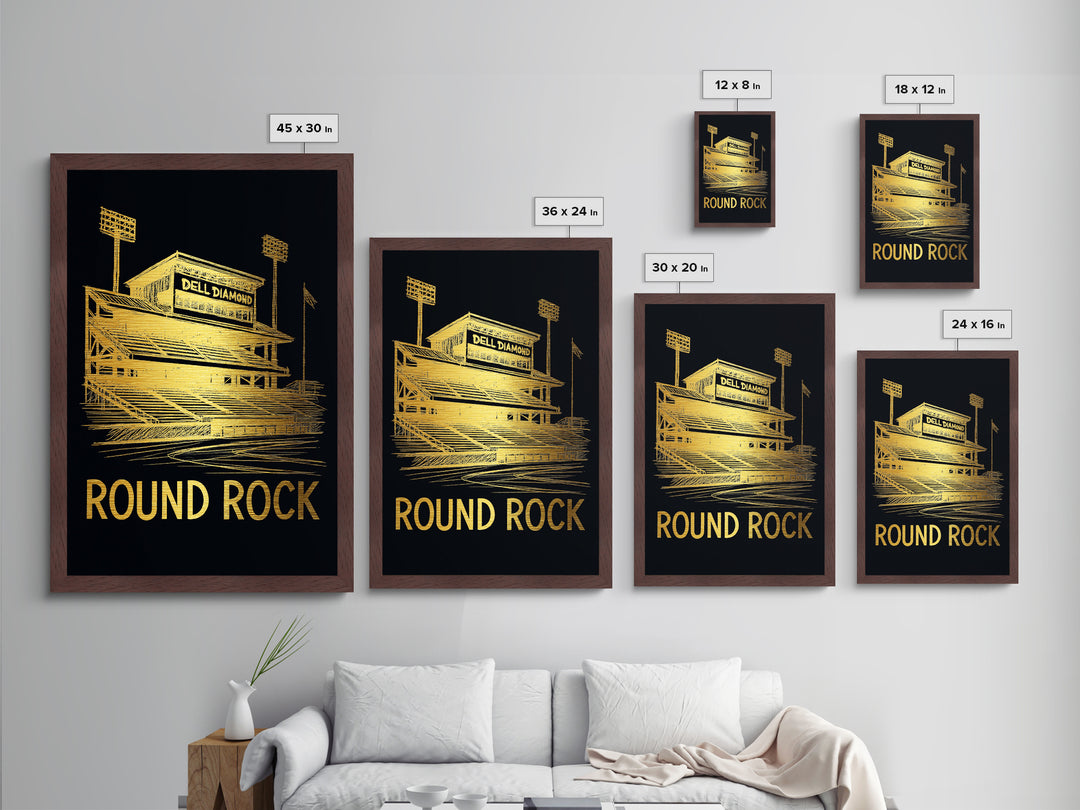 Round Rock Texas art, Metallic Gold Art, Best Friend Gifts, Metal Art, Wood Framed Art, Birthday Travel Gift, Destination Gift