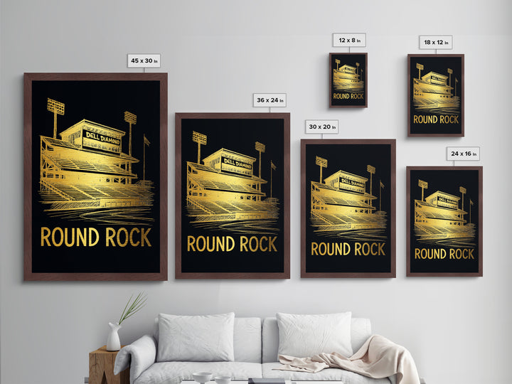Round Rock Texas art, Metallic Gold Art, Best Friend Gifts, Metal Art, Wood Framed Art, Birthday Travel Gift, Destination Gift