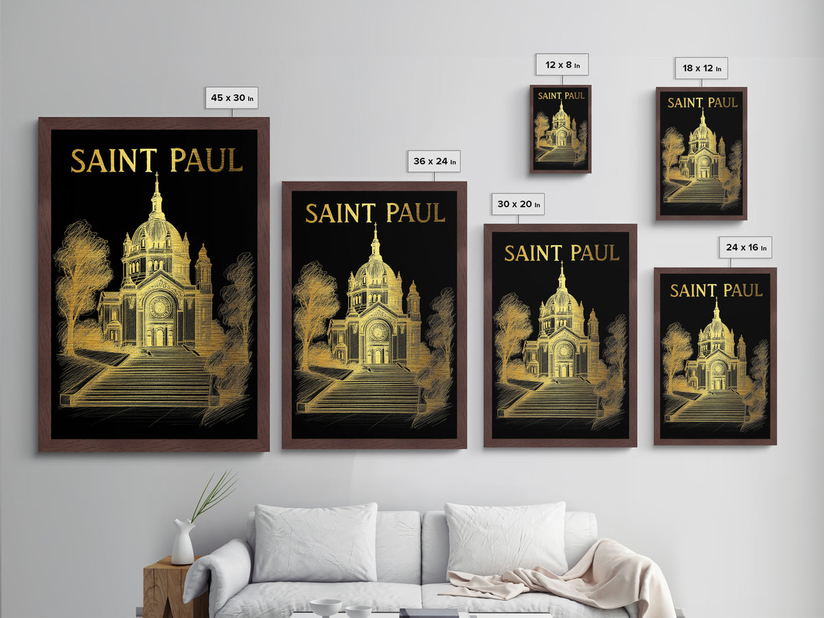 Saint Paul Minnesota travel, Metallic Gold Print, Closing Gift, Metal Art, Wood Framed Art, Anniversary Travel Gift, Retirement Gift