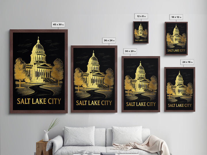 Salt Lake City Utah art, Metallic Gold Art, Best Friend Gifts, Metal Art, Wood Framed Art, Birthday Travel Gift, Destination Gift