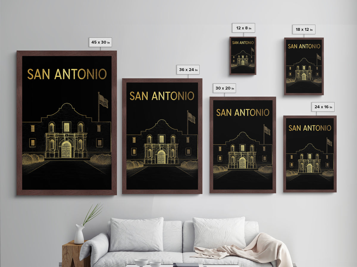 San Antonio Texas travel, Metallic Gold Print, Modern Skyline Wall Print, Metal Art, Wood Framed Art, Adventure Lover Gift, Travel Gift