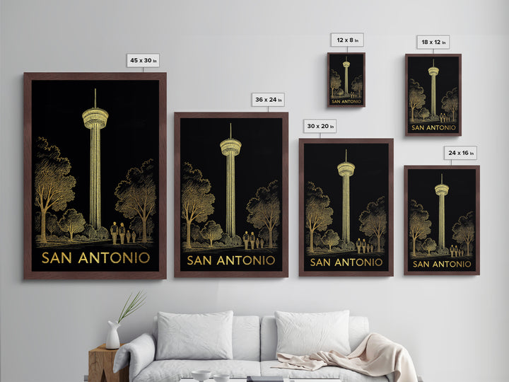 San Antonio Texas art, Metallic Gold Art, Housewarming Gift, Metal Art, Wood Framed Art, Newlywed Travel Gift, Honeymoon Gift