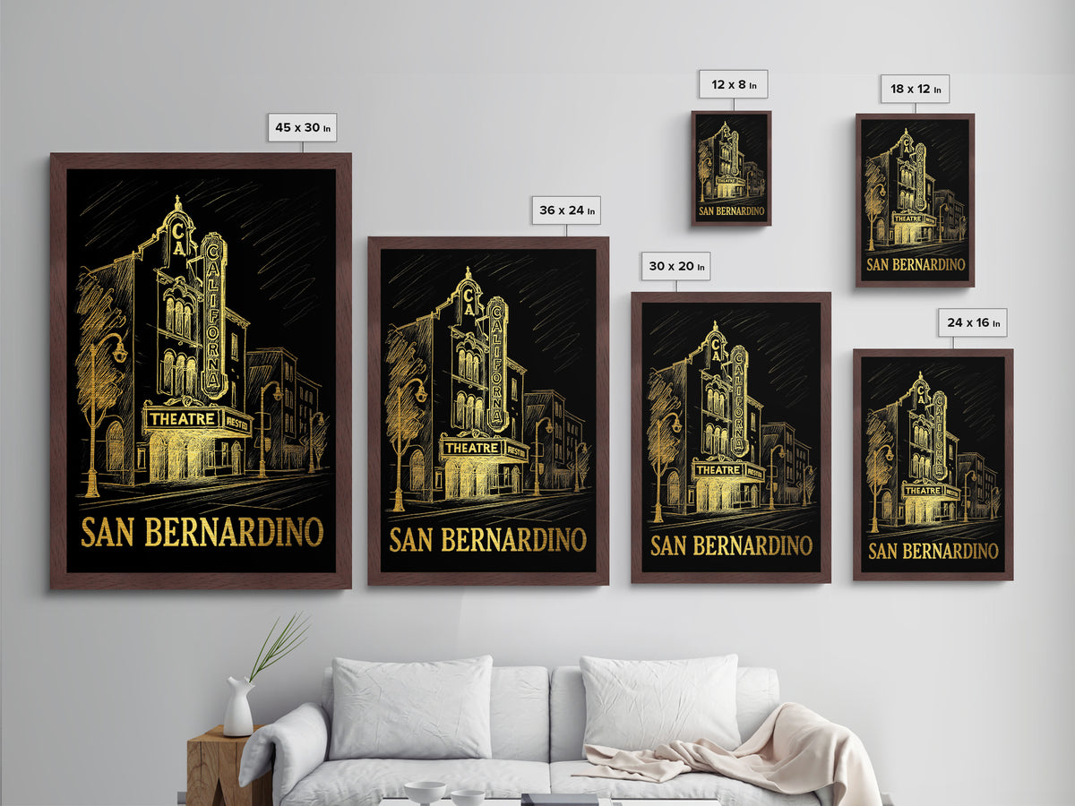 San Bernardino California art, Metallic Gold Art, Office Decor, Metal Art, Wood Framed Art, Graduation Travel Gift, Destination Gift