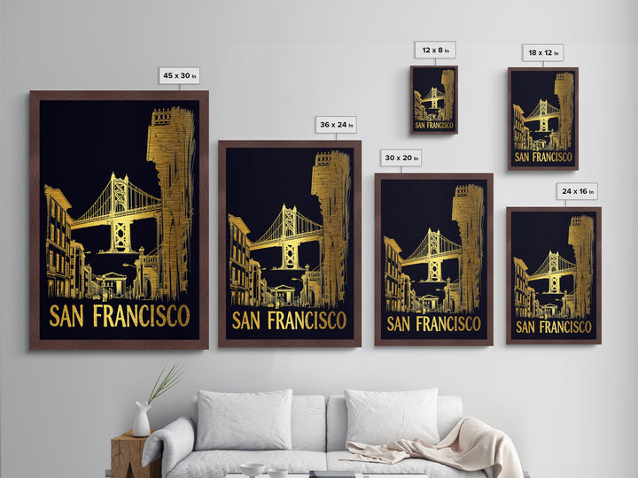 San Francisco California travel, Metallic Gold Print, College Dorm Décor, Metal Art, Wood Framed Art, Graduation Travel Gift, Traveler Gift