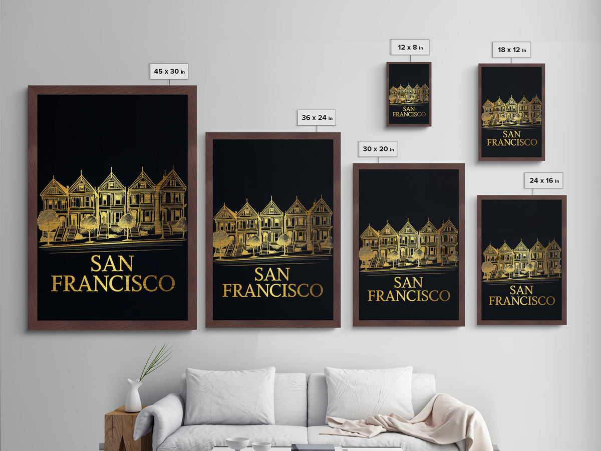 San Francisco California travel, Metallic Gold Print, Modern Skyline Wall Print, Metal Art, Wood Framed Art, Adventure Lover Gift