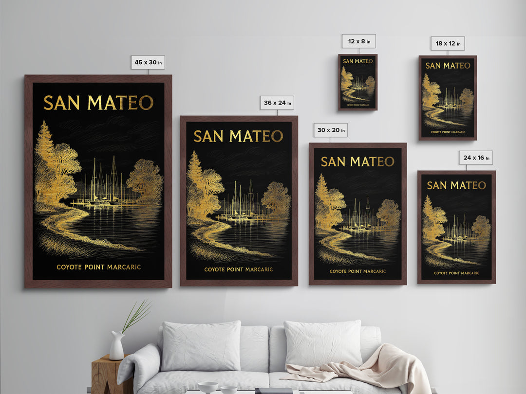 San Mateo California travel, Metallic Gold Print, Office Decor, Metal Art, Wood Framed Art, Graduation Travel Gift, Destination Gift