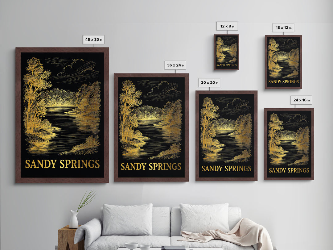 Sandy Springs Georgia art, Metallic Gold Art, Modern House Art, Metal Art, Wood Framed Art, Graduation Travel Gift, Travel Gift