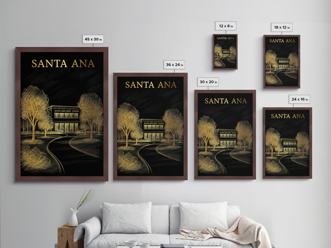 Santa Ana California travel, Metallic Gold Print, Modern House Art, Metal Art, Wood Framed Art, Traveler Gift, Destination Gift